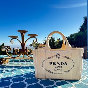 Prada Canapa Milano Cream Tote Bag